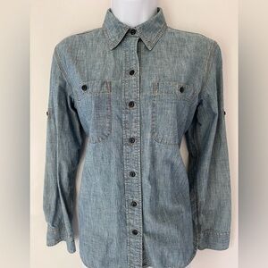 Lauren Ralph Lauren Blue Button Down Chambray Denim Shirt, Size S